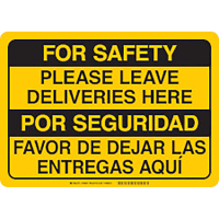 Brady Covid 19 Sign 10X14, Eng/Span Leave Delivery Here, High Impact Styrene Yellow