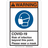 Brady Covid 19 Sign 7X10, Risk Mask, High Impact Styrene BK/BL on WH