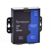 Brainboxes Adapter, USB to Serial, USB 2 Port RS232, 1 M Baud, DB9 Connector, 9 Pin, 5V DC input