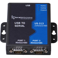 Brainboxes Adapter;USB to Serial;USB 2 Port RS422/485; 1 M Baud;DB9 Connector;9 Pin