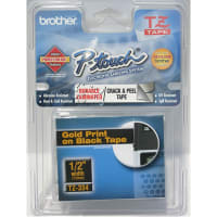 Brother International Tape, Laminated, Gold on Blk, 26.2ft. L, 1/2" W, For P-touch labelers