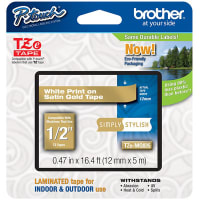 Brother International 0.47in x 26.2 ft (12mm x 8m) White on Satin Gold