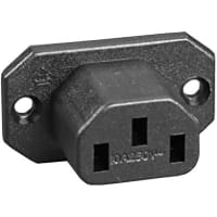 Bulgin IEC Outlet; Flange Mnt, Front of Panel; 6.3mm Solder Tabs; 10A; 250 VAC