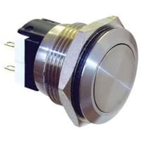 Bulgin Switch, Pushbutton;Low Prof.;Vandal Rst.;Momentary;DP;3A;125VAC;Solder Tags Term.