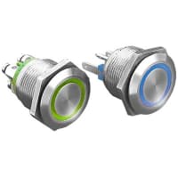 Bulgin Push Button Switch, IP66, 19.2mm, SP-NO, Panel Mount, Momentary, Illuminated Blue LED, 