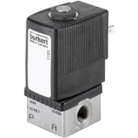 Burkert Fluid Control Systems Solenoid Valve, plunger op, 2/2, SS, 174PSI, 1/8NPT, 24V, 6013 series