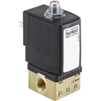 Burkert Fluid Control Systems Solenoid Valve, plunger op, 3/2NO, brass, 145PSI, 1/4NPT, 24V, 6014 series