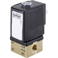 Burkert Fluid Control Systems Solenoid Valve, plunger op, 2/2, brass, 145PSI, 1/8NPT, 24V, 6013 series