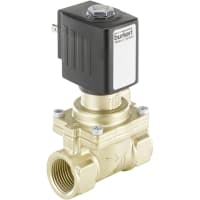 Burkert Fluid Control Systems Solenoid Valve, servo assist, brass, 1NPT, 232PSI, 14.11CV, 120V, series 6281EV