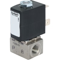 Burkert Fluid Control Systems Solenoid Valve, plunger op, 2/2, SS, 87PSI, 1/8NPT, 24V, 6011 series