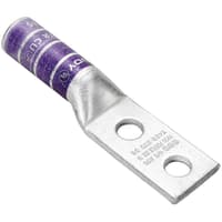 BURNDY Lug Terminal, 1/0 AWG, Two Hole, 1/2" Stud, Long Barrel, Tin Plated