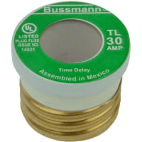 Bussmann by Eaton Fuse Edison Base Plug Type TL Slow Blow Dual Element Rnd Screw Mount 125VAC 30A