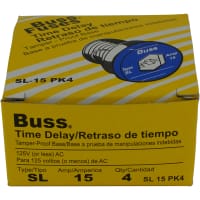 Bussmann by Eaton Fuse, Edison Base Plug, Slow Blow, 125V, 15A, Box of 4 SL-15 Fuses