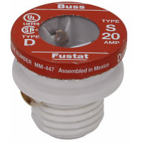 Bussmann by Eaton Fuse Plug Type S Time Delay Screw Mount Dual Element Rejecting 125V 20A