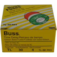 Bussmann by Eaton Fuse, Edison Base Plug, Slow Blow, 125V, 30A, Box of 4 TL-30 Fuses