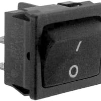 C&K Switch, Rocker, DPST, ON-NONE-OFF, Black Rocker Act, Snap-In, O/- Legend, 4A, 125VAC, QC