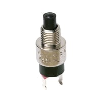 C&K Switch, P/B, Sealed, SPST-NC, OFF-MOM, .150" Plunger, Rnd, Black, 1A, 120VAC, 28VDC, Solder