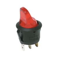 C&K Switch, Rocker, SPST, ON-NONE-OFF, Black Round Actuator, Non-Illuminated, .187 QC