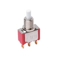 C&K Switch/P/B, Sealed, DPDT, ON-MOM, Plunger, .250" Bushing, No Cap, 0.4A, 20VAC/VDC, Solder