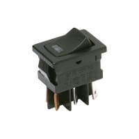 C&K Switch, Rocker, DPST, ON-OFF, Snap-In, Black Rocker W/Window, Green LED, 10A, 125VAC, QC