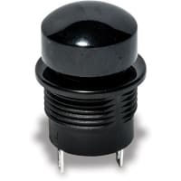 C&K Switch, P/B, Sealed, SPST-NO, OFF-MOM, Standard Blk Actuator, Dome Bezel, 5A, 32VDC, Sldr