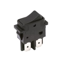 C&K Switch, Rocker, DPST, OFF-ON, Blk Rckr Act, Blk Sub-Panel, No Legend, 16A, 250VAC, R/A PC