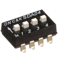 C&K Switch;Slide;DIP;SPST;4 Pos;Raised Actuator;Surface Mount;25mA;24VDC;Gull Wing