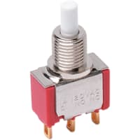 C&K Switch/P/B, Sealed, DPDT, ON-MOM, Plunger, No Cap, 1A, 120VAC/28VDC, .953" V-Bracket