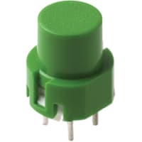 C&K Switch, P/B, Keyswitch, SPST-NO, OFF-MOM, Green Round Actuator, 100mA, 32VDC, PC Pins