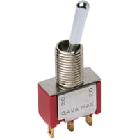 C&K Switch, Toggle, Sealed, SPDT, ON-ON, .840 Flatted Anti-Rotate Act, 0.4A, 20VAC/DC, Wire