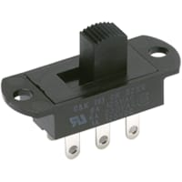 C&K Switch, Slide, DPDT, ON-ON, .335" Act, W/Detent, 15A, 125VAC, SnapIn W/Plate, PC ThruHole