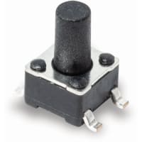 C&K Switch;Tactile;100 Gram Actuation Force;4.5 x 4.5mm;7.0mm Height;12VDC;50mA;Reel