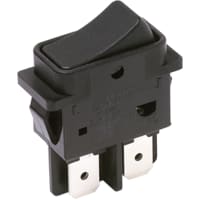 C&K Switch, Rocker, DPST, OFF-ON, Blk Rocker Act, Blk Sub-Panel, O/I Legend, 16A, 250VAC, QC