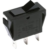 C&K Switch, Rocker, DPDT, ON-ON, Black Actuator, Gloss Finish, No Legend, 15A, 125VAC, QC