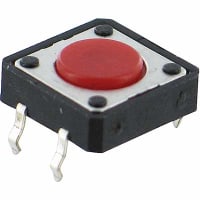 C&K Switch, Tact, SPST-NO, OFF-MOM, Top Actuated, Rnd 4.3mm Actuator, 0.05A, 12VDC, PC Pin