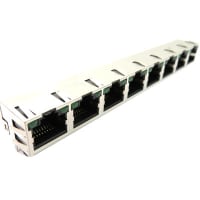 Adam Tech RJ45 Modular Jack, 6 Port Ganged, Shielded, Pnl Gnd, Dip, Side Entry, G/G LED's