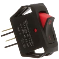 Carling Technologies Switch, Rocker;SPST, Off None On;20A 125VAC;Black on Red rkr, IO mark;QC tabs