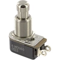 Carling Technologies Switch, Pushbutton, SP NO, Momentary, 6A 125VAC, Solder terminals, Mtl button