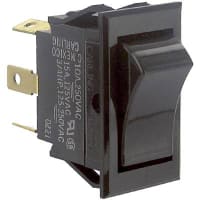 Carling Technologies Switch, Rocker, SPDT, ON-OFF-ON, Curved, Gloss, Black Actr, Non-Illum, 15A, 125VAC, Combi