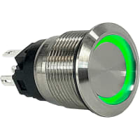 Carling Technologies Pushbutton Switches, SPST, 30A, LED, 19mm Mount, Grn, Maintained, AV/AVH Series