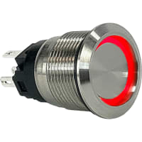 Carling Technologies Pushbutton Switches, SPST, 30A, LED, 19mm Mount, Red, Maintained, AV/AVH Series