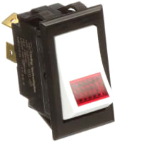 Carling Technologies Switch;Rocker;SP;ON-NONE-OFF;Curved;Gloss;Wht;Illum;125V Neon;Red;15A;125VAC;QC