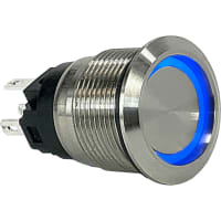 Carling Technologies Pushbutton Switches, SPST, 30A, LED, 19mm Mount, Blue, Maintained, AV/AVH Series