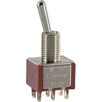 Carling Technologies Switch, PC Mount, 28 VDC, 2 A@250 VAC, DPDT, Solder Lug, 2M Series