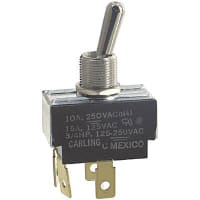 Carling Technologies Switch, Toggle, DPST, ON-NONE-OFF, Bat Lever Actuator, Non-Illum, 15A, 125VAC, Solder/QC