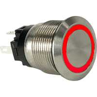 Carling Technologies Pushbutton Switches, SPST, 30A, LED, 19mm Mount, Red, Momentary, AV/AVH Series