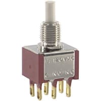 Carling Technologies Switch, Sealed Mini P/B, DPDT, ON-ON, Plunger, 1A, 120VAC, 28VDC, Solder