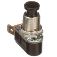 Carling Technologies Pushbutton Switch, SPST, OFF-ON, Black Button, 6A, 125VAC, QC Tab, P27 Series