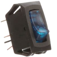 Carling Technologies Switch, Rocker, SPST, OFF-NONE-ON, Clear Blue Rocker, Illum, 12V Incand, 10A, 30V, QC