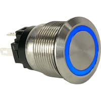 Carling Technologies Pushbutton Switches, SPST, 30A, LED, 19mm Mount, Blue, Momentary, AV/AVH Series